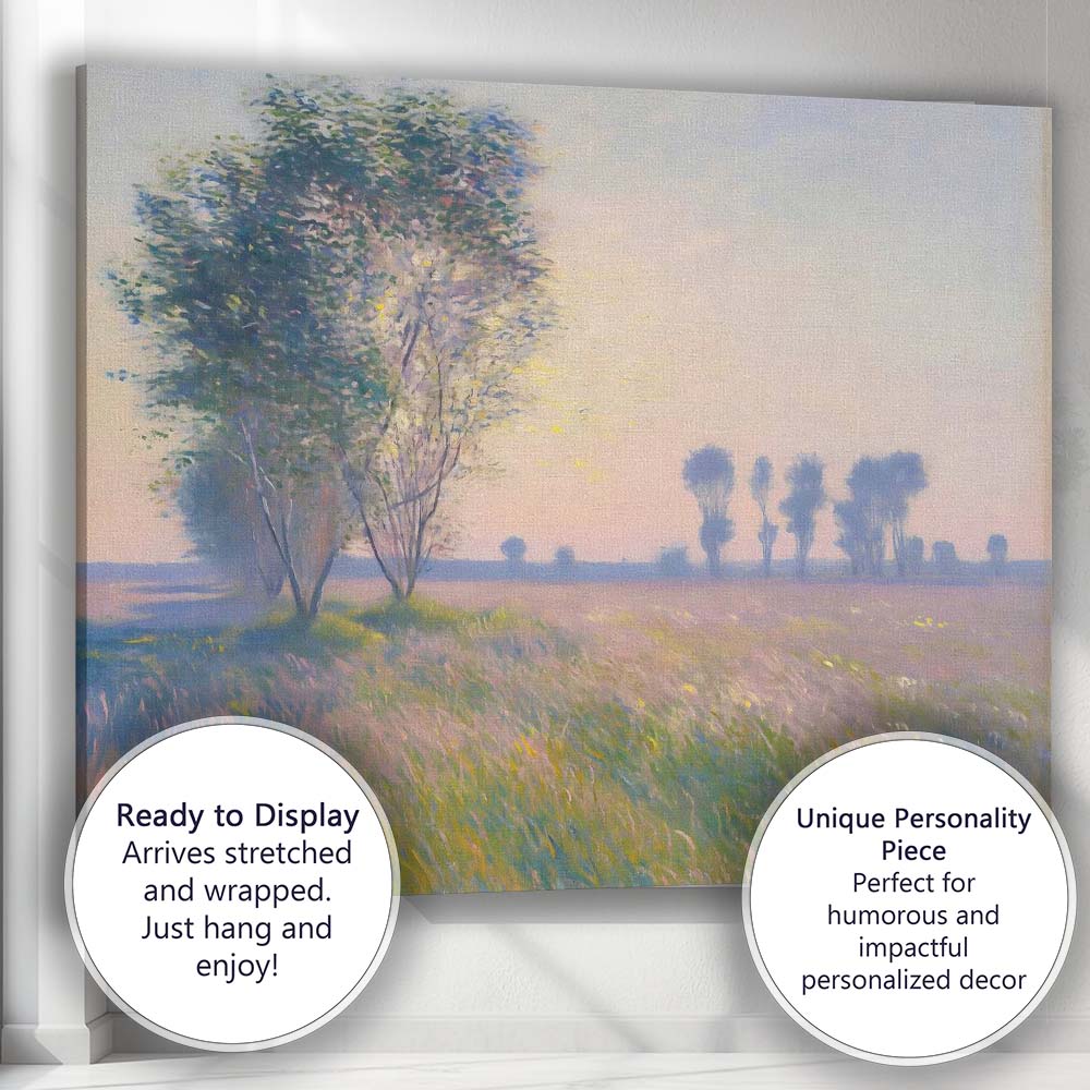 Pastel Meadow Trees At Sunrise Impressionist Landscape Canvas Wall Art Print Decor Picture Ready to Hang