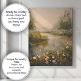 Serene Waterside Wildflower Meadow Atmospheric Landscape Canvas Wall Art Print Decor Picture Ready to Hang
