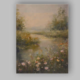 Serene Waterside Wildflower Meadow Atmospheric Landscape Canvas Wall Art Print Decor Picture Ready to Hang