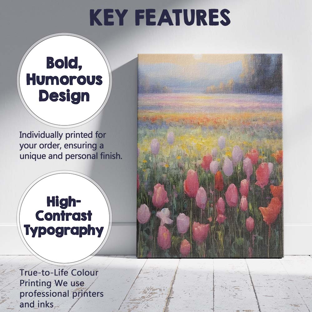 Pastel Tulip Meadow Sunrise Landscape Canvas Wall Art Print Decor Picture Ready to Hang