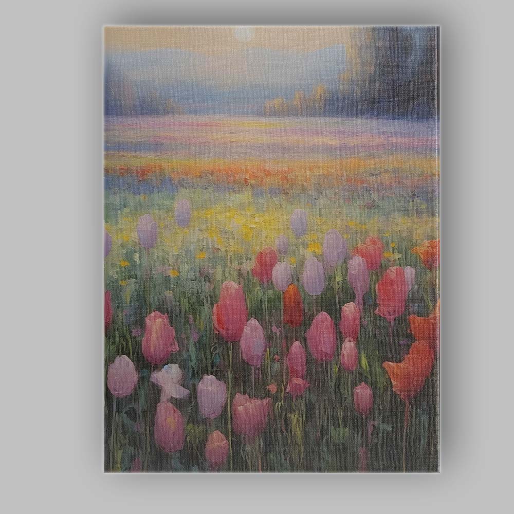 Pastel Tulip Meadow Sunrise Landscape Canvas Wall Art Print Decor Picture Ready to Hang