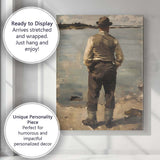 Coastal Fisherman Waterside Impressionist Figure Painting Canvas Wall Art Print Decor Picture Ready to Hang
