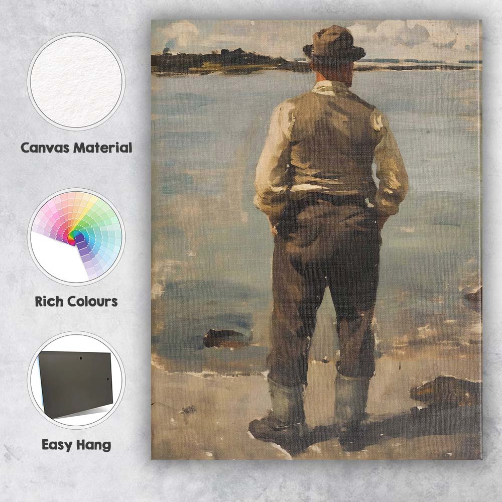 Coastal Fisherman Waterside Impressionist Figure Painting Canvas Wall Art Print Decor Picture Ready to Hang