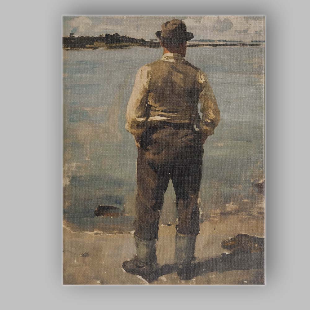 Coastal Fisherman Waterside Impressionist Figure Painting Canvas Wall Art Print Decor Picture Ready to Hang