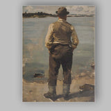 Coastal Fisherman Waterside Impressionist Figure Painting Canvas Wall Art Print Decor Picture Ready to Hang