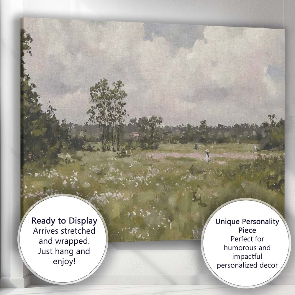 Wildflower Meadow Countryside Landscape Impressionist Canvas Wall Art Print Decor Picture Ready to Hang