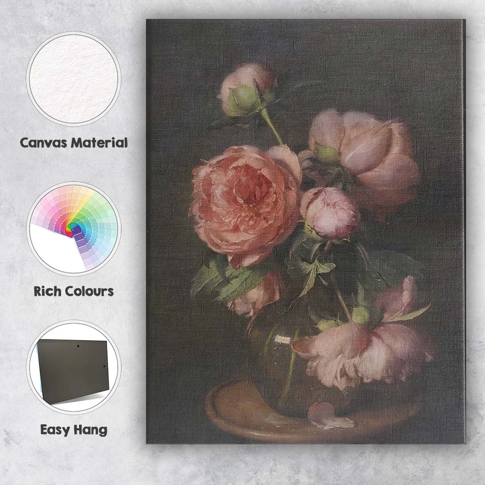 Elegant Pink Peony Still Life Floral Painting Canvas Wall Art Print Decor Picture Ready to Hang