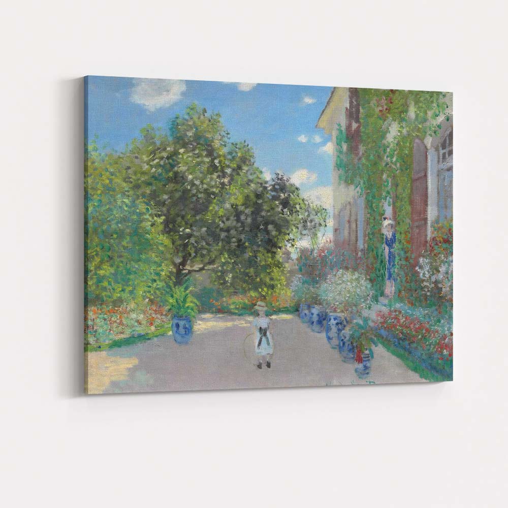 Impressionist Courtyard Garden With Figures And Flowers Canvas Wall Art Print Decor Picture Ready to Hang