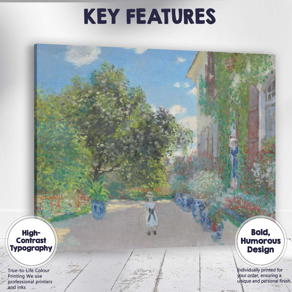 Impressionist Courtyard Garden With Figures And Flowers Canvas Wall Art Print Decor Picture Ready to Hang