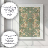 Art Nouveau Peony Floral Repeat Pattern Sage Green Canvas Wall Art Print Decor Picture Ready to Hang