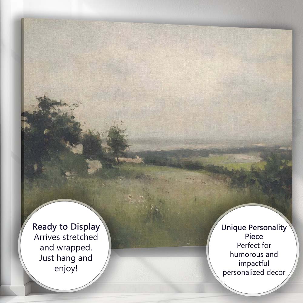 Soft Green Countryside Landscape Impressionist Meadow Scene Canvas Wall Art Print Decor Picture Ready to Hang