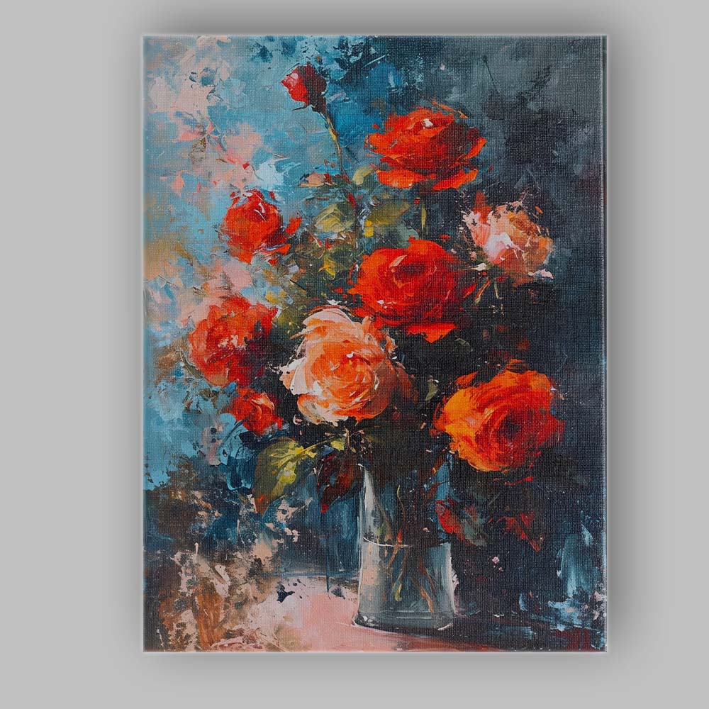 Bold Red Rose Floral Abstract Expressionist Painting Canvas Wall Art Print Decor Picture Ready to Hang