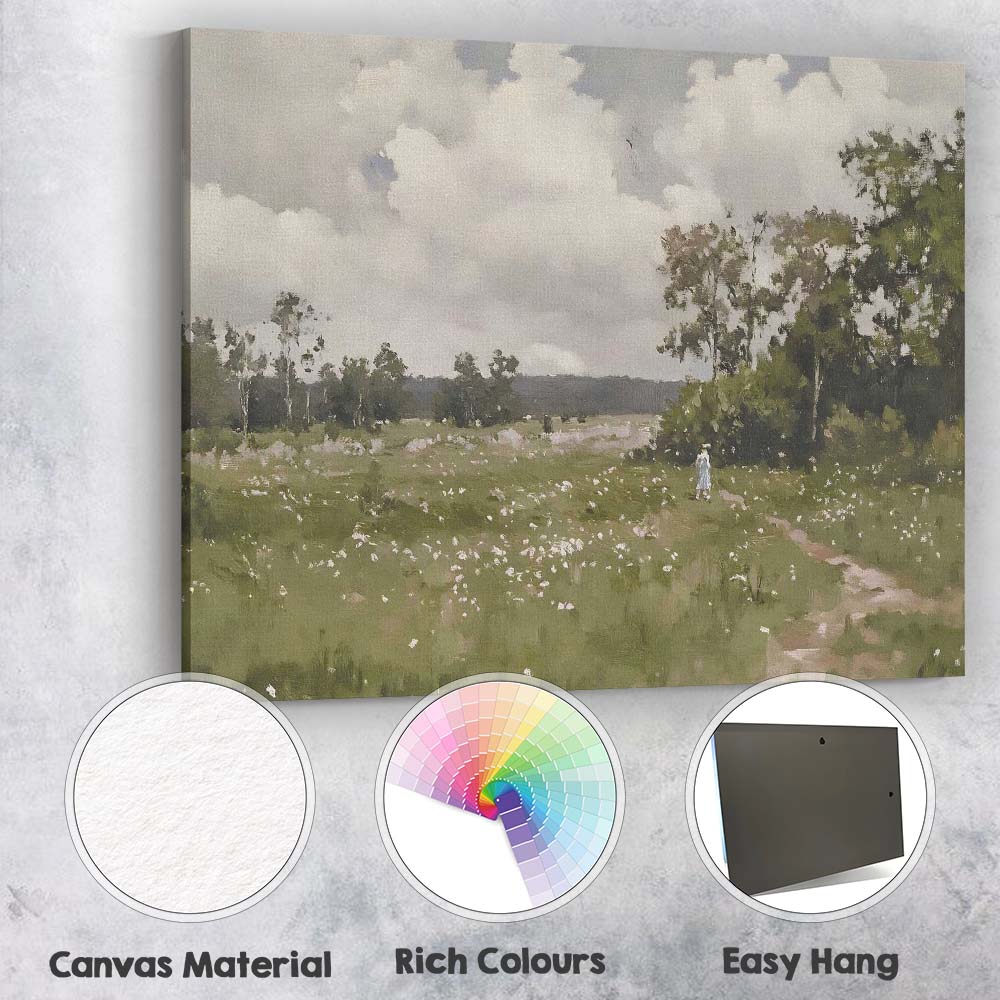 Wildflower Meadow Country Path Soft Impressionist Landscape Canvas Wall Art Print Decor Picture Ready to Hang