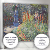 Impressionist Garden Lady With Parasol Colourful Flower Border Canvas Wall Art Print Decor Picture Ready to Hang