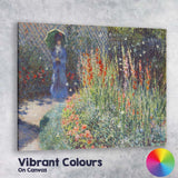 Impressionist Garden Lady With Parasol Colourful Flower Border Canvas Wall Art Print Decor Picture Ready to Hang