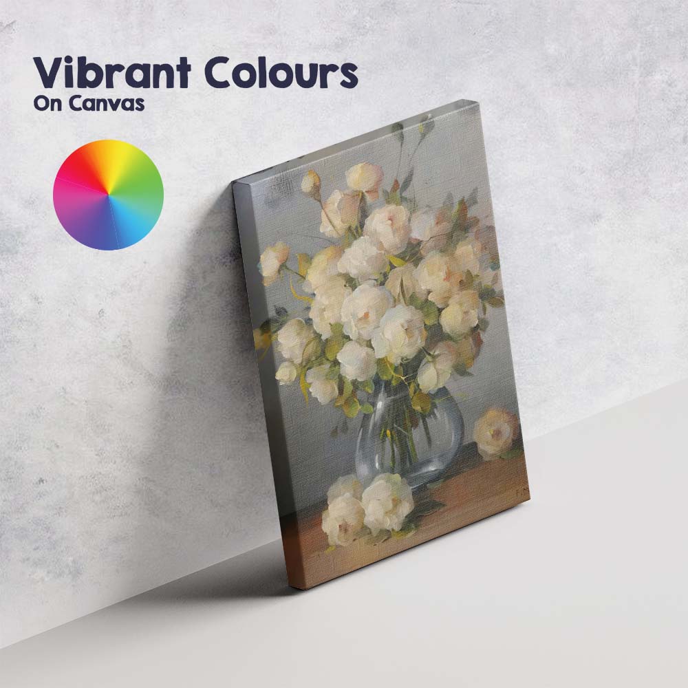 Soft Cream Rose Bouquet Floral Still Life Painting Canvas Wall Art Print Decor Picture Ready to Hang