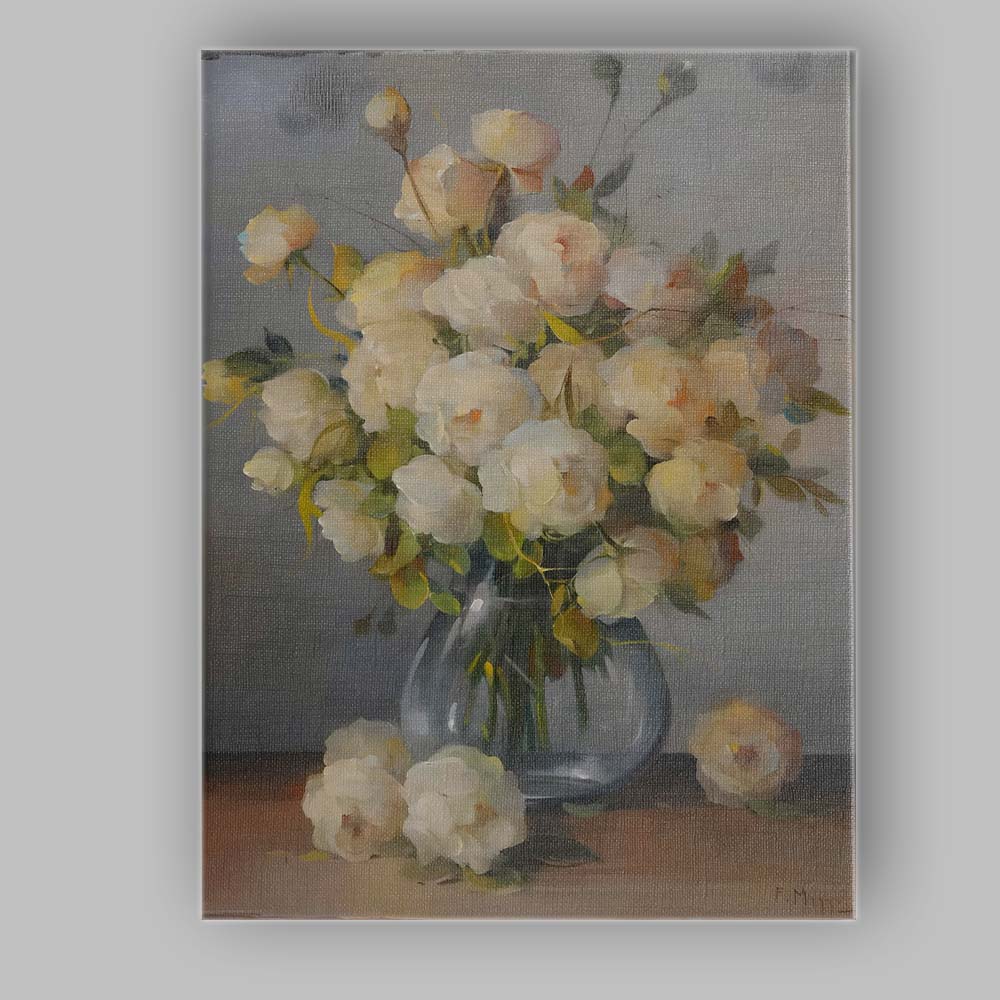 Soft Cream Rose Bouquet Floral Still Life Painting Canvas Wall Art Print Decor Picture Ready to Hang
