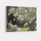 Sunlit White Blossom Tree Garden Woman Reading Impressionist Canvas Wall Art Print Decor Picture Ready to Hang