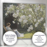 Sunlit White Blossom Tree Garden Woman Reading Impressionist Canvas Wall Art Print Decor Picture Ready to Hang