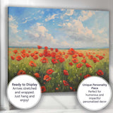Vibrant Red Poppy Meadow Landscape Bright Blue Sky Impressionist Floral Field Painting Canvas Wall Art Print Decor Picture Ready to Hang