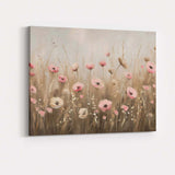 Soft Pink Poppy Wildflower Meadow Textured Floral Painting Canvas Wall Art Print Decor Picture Ready to Hang