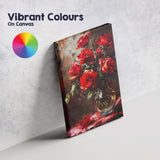 Rich Red Rose Bouquet Floral Still Life Oil Painting Canvas Wall Art Print Decor Picture Ready to Hang