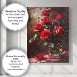 Rich Red Rose Bouquet Floral Still Life Oil Painting Canvas Wall Art Print Decor Picture Ready to Hang