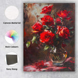 Rich Red Rose Bouquet Floral Still Life Oil Painting Canvas Wall Art Print Decor Picture Ready to Hang