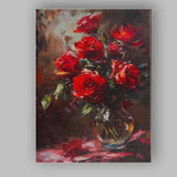 Rich Red Rose Bouquet Floral Still Life Oil Painting Canvas Wall Art Print Decor Picture Ready to Hang