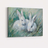 Cute White Bunny Rabbits Meadow Wildlife Painting Canvas Wall Art Print Decor Picture Ready to Hang