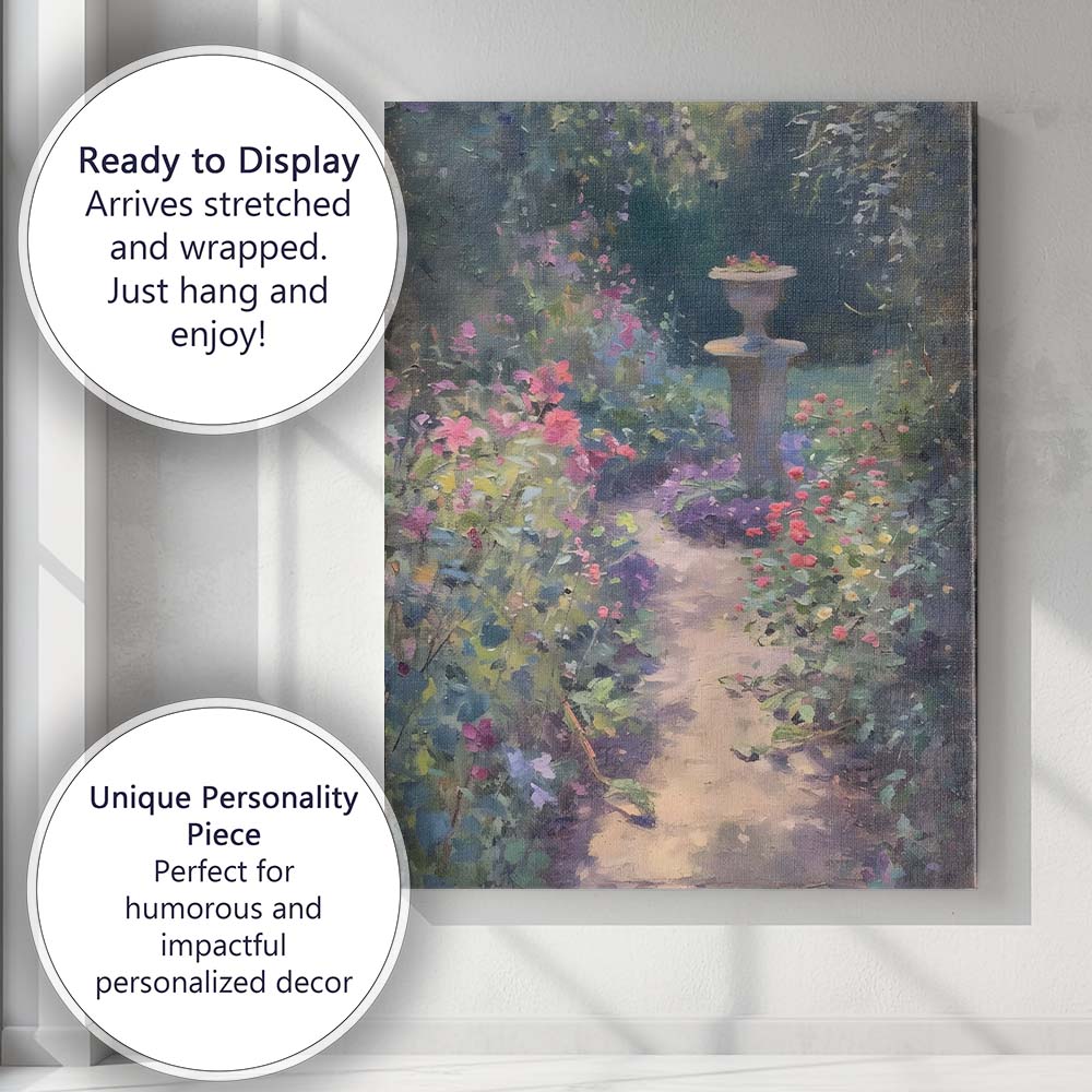 Enchanting Secret Garden Path Floral Urn Impressionist Canvas Wall Art Print Decor Picture Ready to Hang