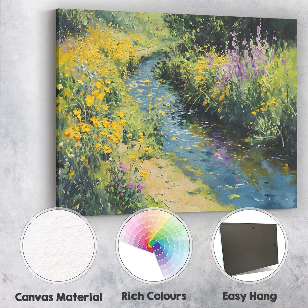 Colourful Wildflower Stream Summer Garden Landscape Canvas Wall Art Print Decor Picture Ready to Hang