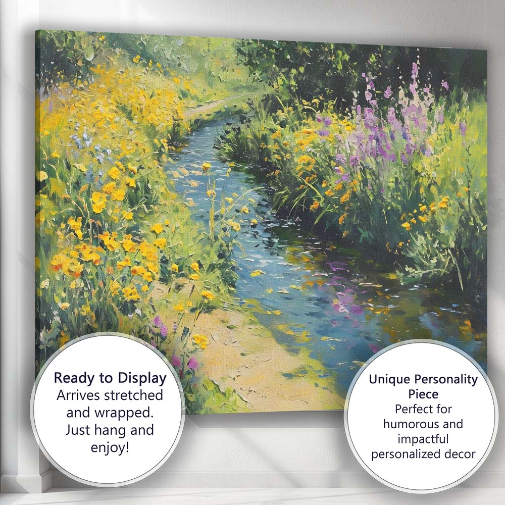 Colourful Wildflower Stream Summer Garden Landscape Canvas Wall Art Print Decor Picture Ready to Hang
