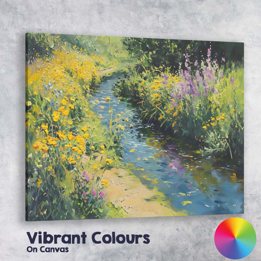 Colourful Wildflower Stream Summer Garden Landscape Canvas Wall Art Print Decor Picture Ready to Hang