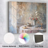 Elegant Floral Tea Table Still Life Contemporary Canvas Wall Art Print Decor Picture Ready to Hang