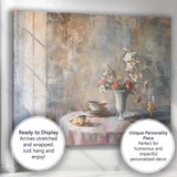 Elegant Floral Tea Table Still Life Contemporary Canvas Wall Art Print Decor Picture Ready to Hang