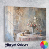Elegant Floral Tea Table Still Life Contemporary Canvas Wall Art Print Decor Picture Ready to Hang