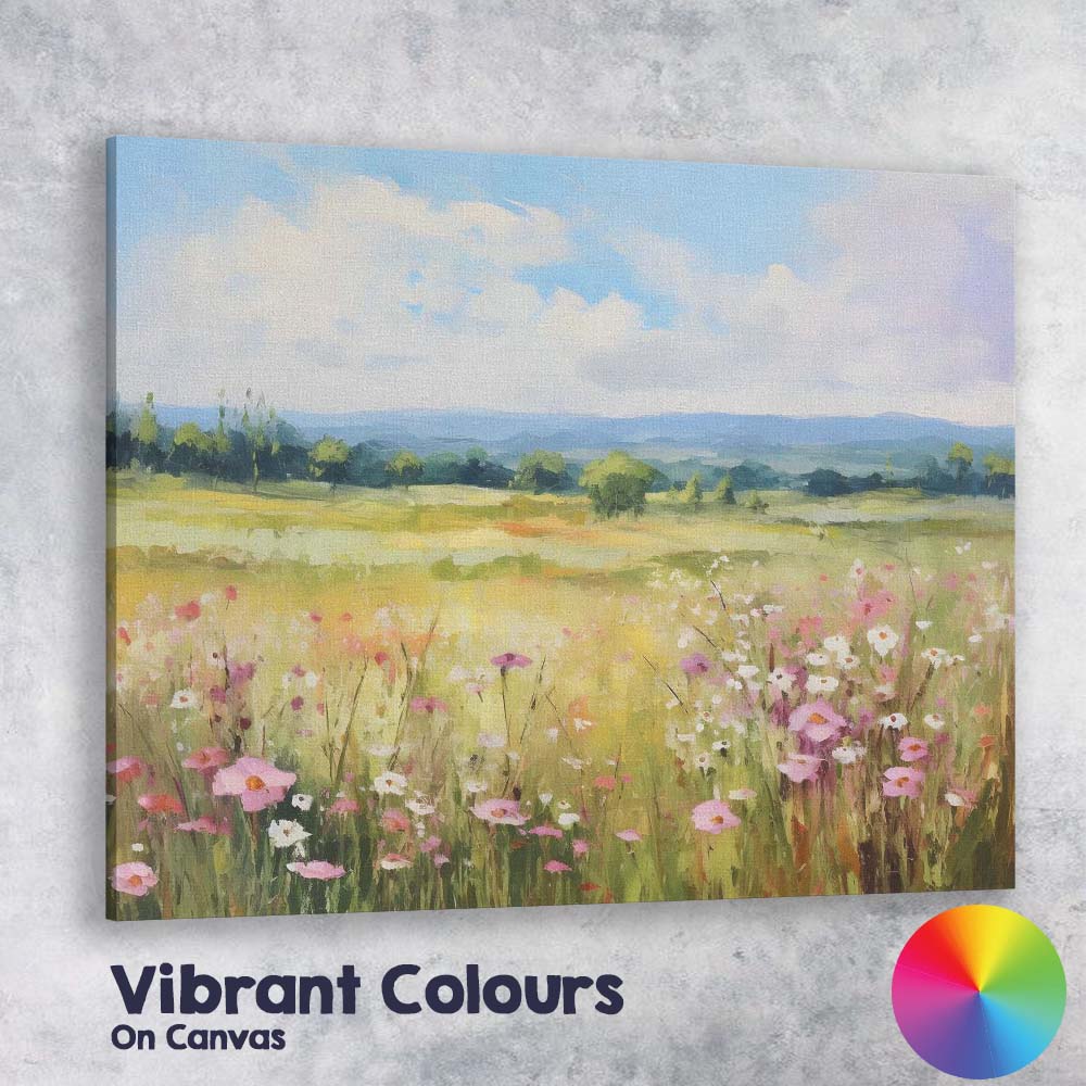Pastel Wildflower Meadow Panoramic Countryside Landscape Canvas Wall Art Print Decor Picture Ready to Hang