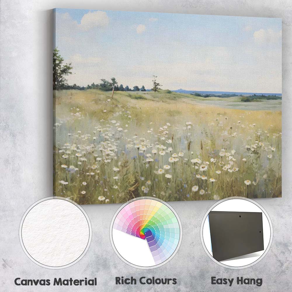 Soft Daisy Meadow Summer Field Landscape Impressionist Canvas Wall Art Print Decor Picture Ready to Hang