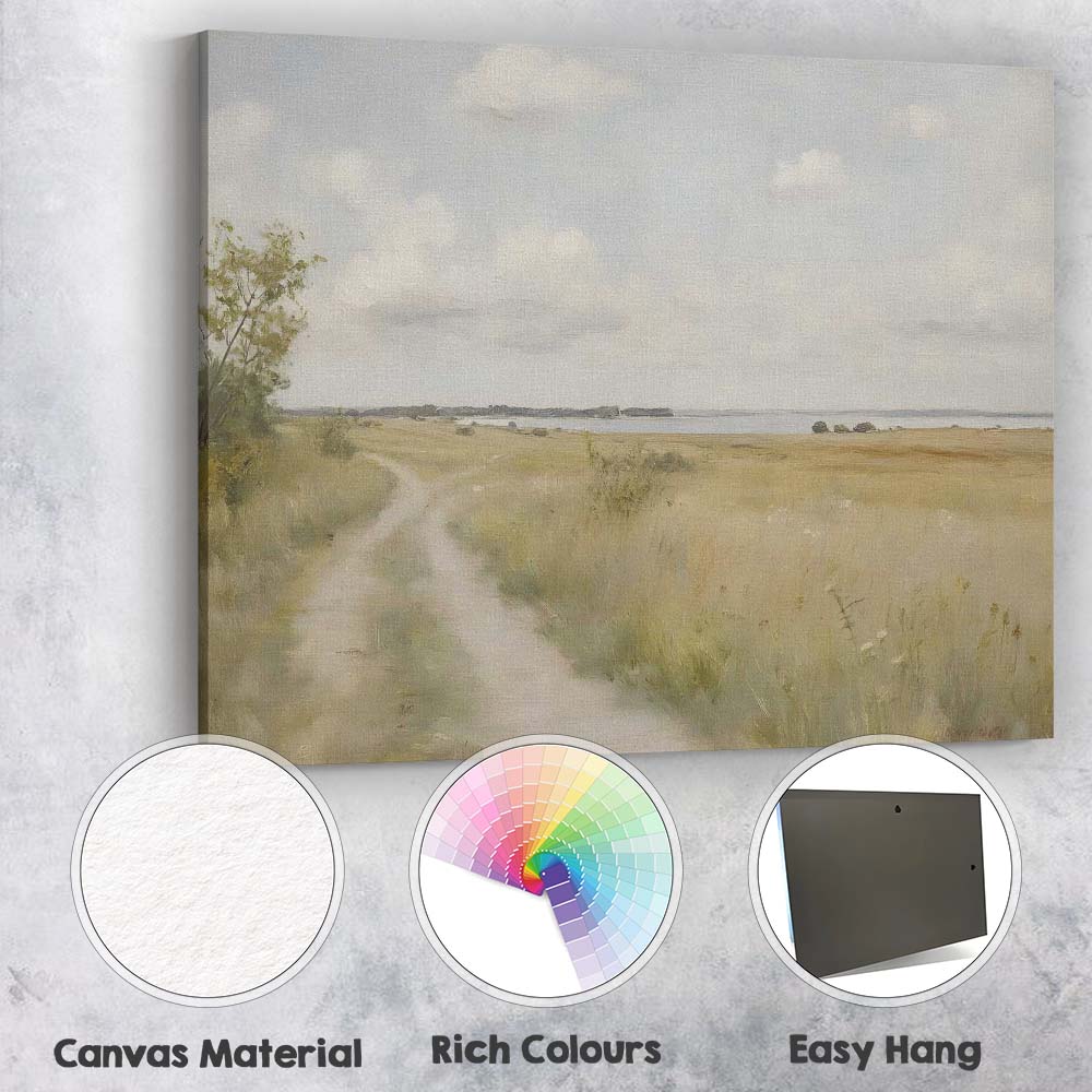Tranquil Coastal Meadow Path Minimalist Countryside Landscape Canvas Wall Art Print Decor Picture Ready to Hang