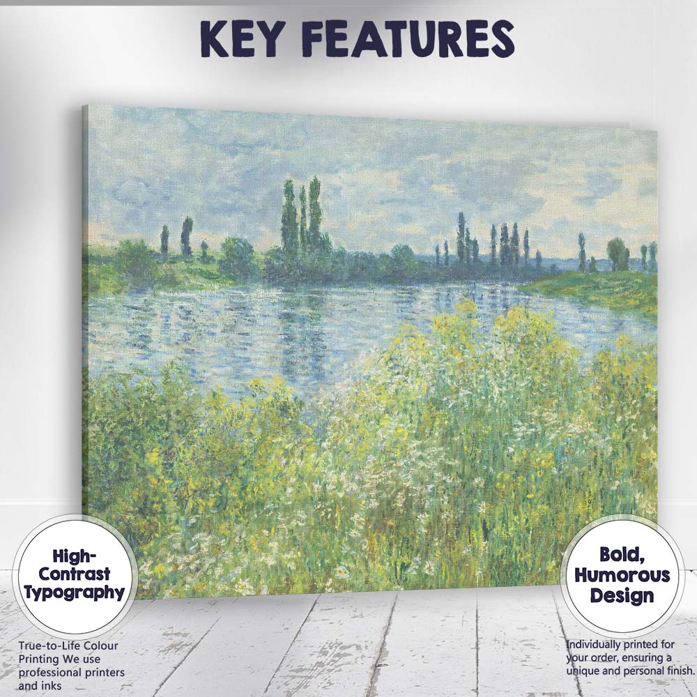 Impressionist Riverside Wildflower Meadow Landscape Painting Canvas Wall Art Print Decor Picture Ready to Hang