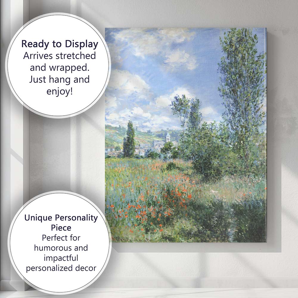 Monet Style Poppy Field Countryside Landscape Painting Canvas Wall Art Print Decor Picture Ready to Hang