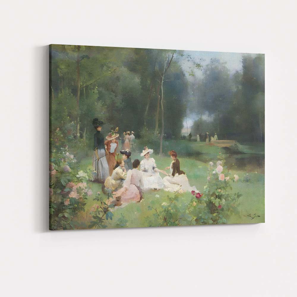 Elegant Victorian Garden Gathering Impressionist Scene Canvas Wall Art Print Decor Picture Ready to Hang
