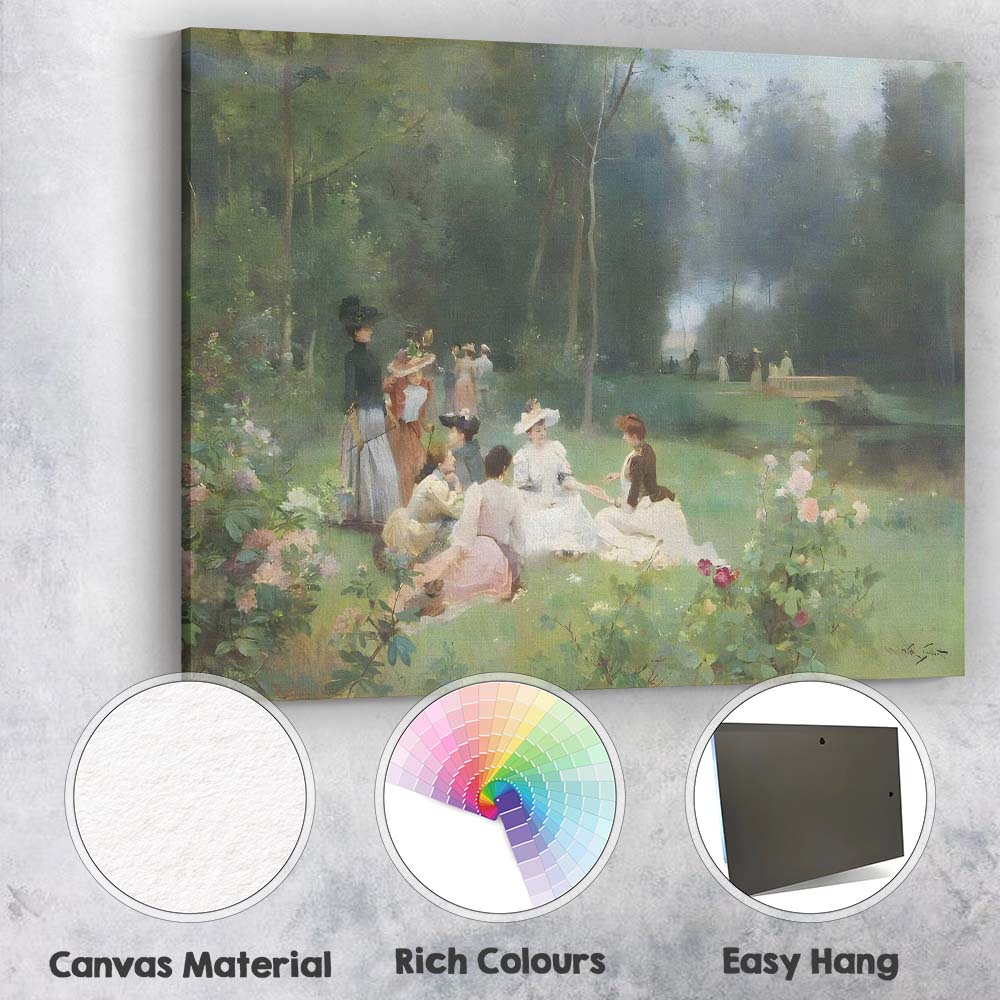 Elegant Victorian Garden Gathering Impressionist Scene Canvas Wall Art Print Decor Picture Ready to Hang
