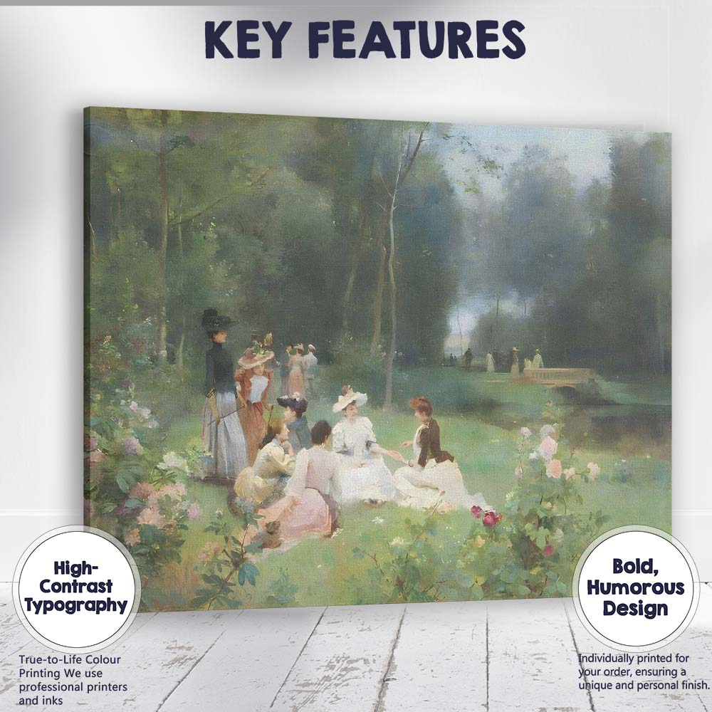 Elegant Victorian Garden Gathering Impressionist Scene Canvas Wall Art Print Decor Picture Ready to Hang