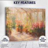 Sunlit Greenhouse Garden With Pink Flowers Painting Canvas Wall Art Print Decor Picture Ready to Hang