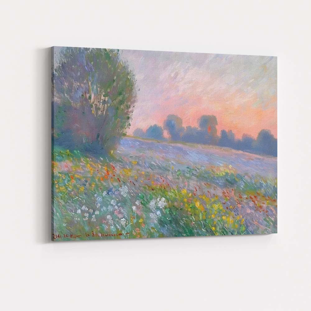 Soft Pastel Wildflower Meadow Blush Sunset Impressionist Landscape Canvas Wall Art Print Decor Picture Ready to Hang