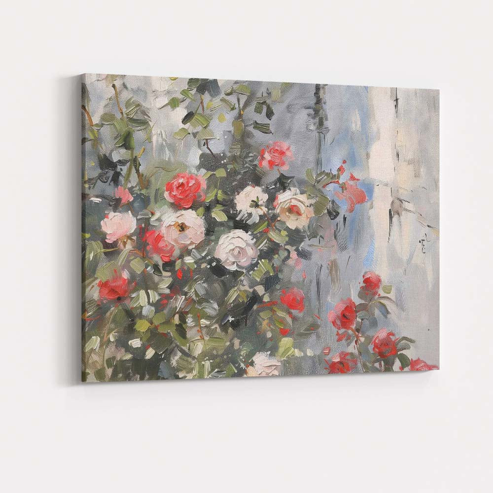 Romantic Pink Rose Garden Textured Impressionist Floral Canvas Wall Art Print Decor Picture Ready to Hang
