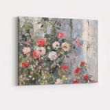Romantic Pink Rose Garden Textured Impressionist Floral Canvas Wall Art Print Decor Picture Ready to Hang