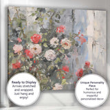 Romantic Pink Rose Garden Textured Impressionist Floral Canvas Wall Art Print Decor Picture Ready to Hang